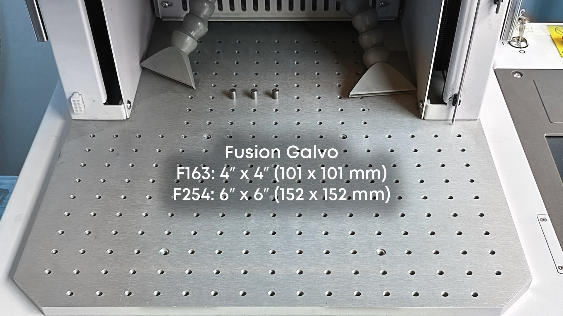 fusion galvo work area and table sizes