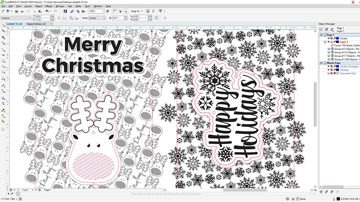 design file for laser cut christmas cards with popout ornament