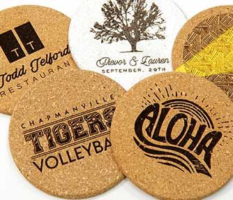 Laser engraved cork coasters